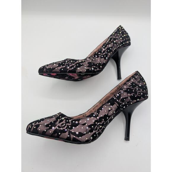 Betsey Johnson | Betseyville Rhinestone Lace Heels Pointed Toe | Size 8.5 - Picture 5 of 8